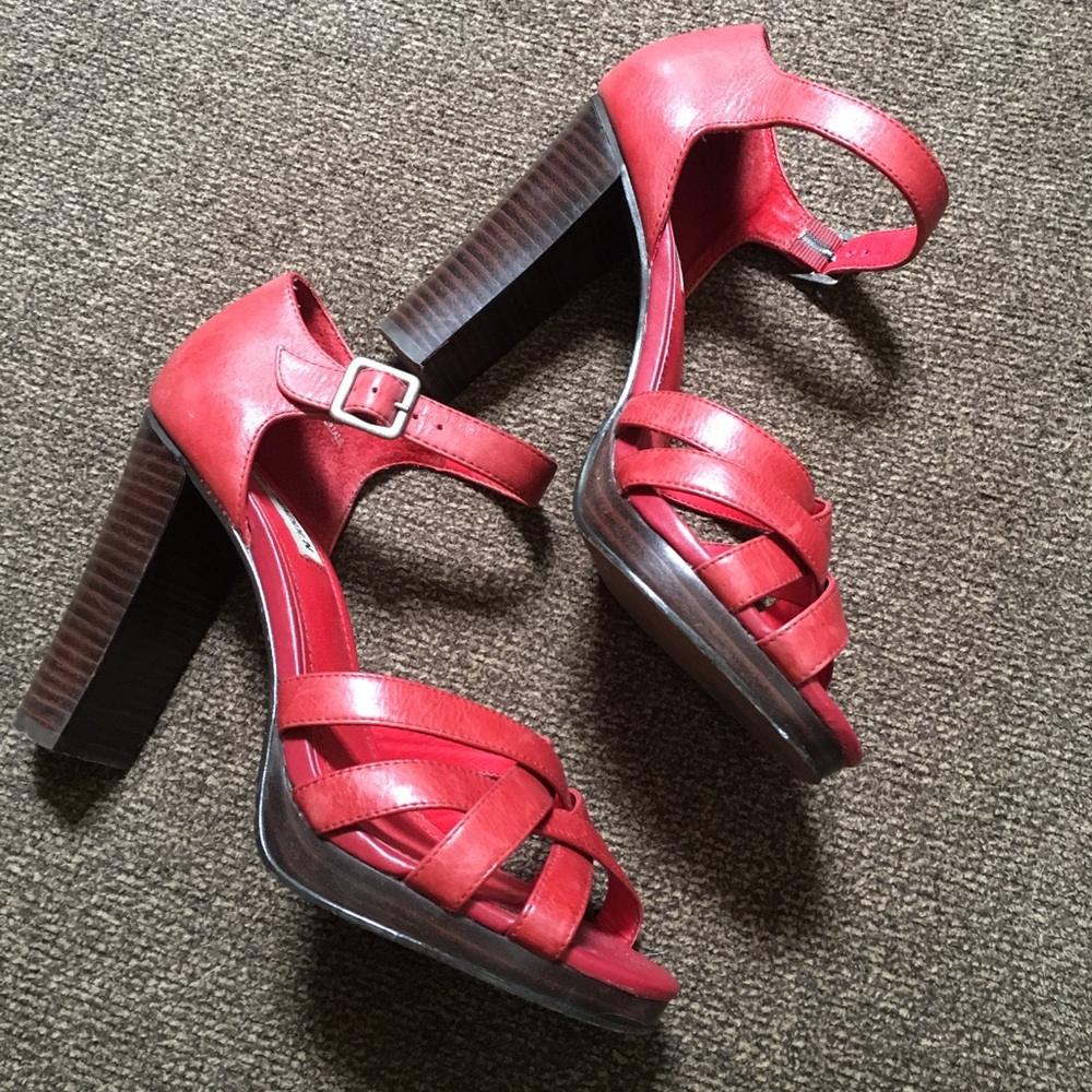 Red Leather Strappy Steve Madden Shoes